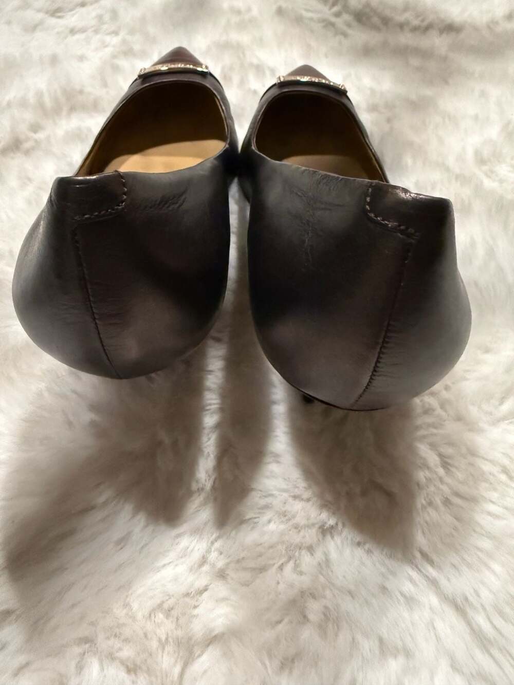 Coach Metallic Brown Pointed-Toe Cap-Toe Pumps with Logo Plaque - Picture 7 of 8